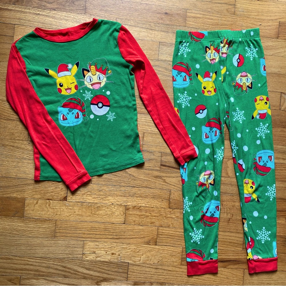 Kids Green and Red Holiday Pokémon Pajama Set